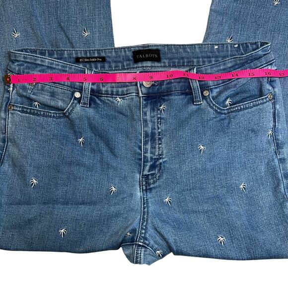 Talbots SLIM ANKLE JEANS - EMBROIDERED PALM TREE denim jeans women size 10 - Picture 9 of 11